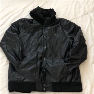 Obey Faux Leather Jacket With Built In Hood